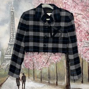 Harris Wallace Wool One of a Kind Lined Blue & Gray Plaid 3 Button Jacket XS EUC